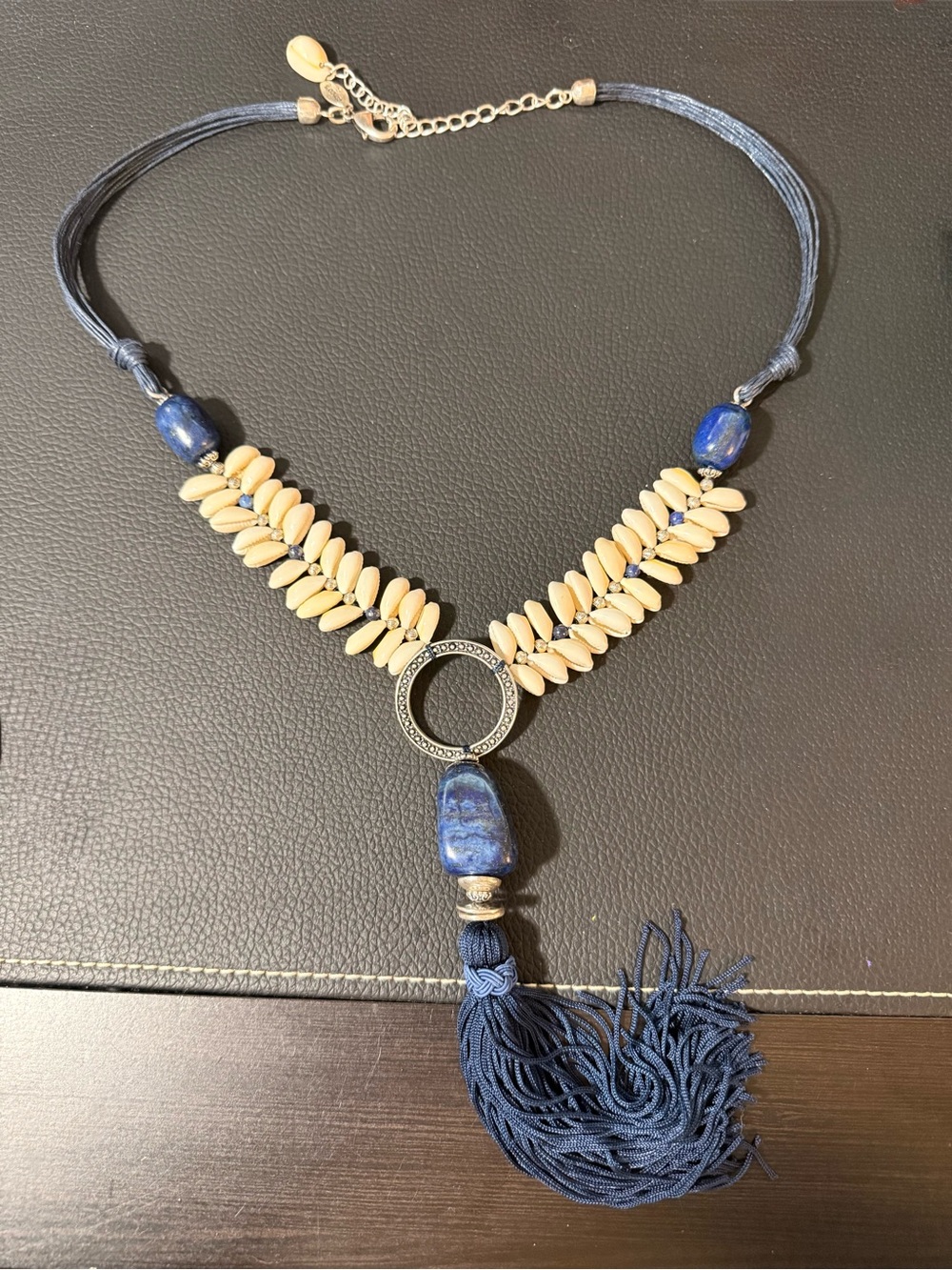 Chico's Genuine Seashell & Sodalite Tassel Statement Necklace